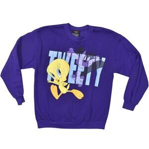 Garment Graphics TWEETY Vintage USA Made Purple Cotton Blend Pullover Sweater L